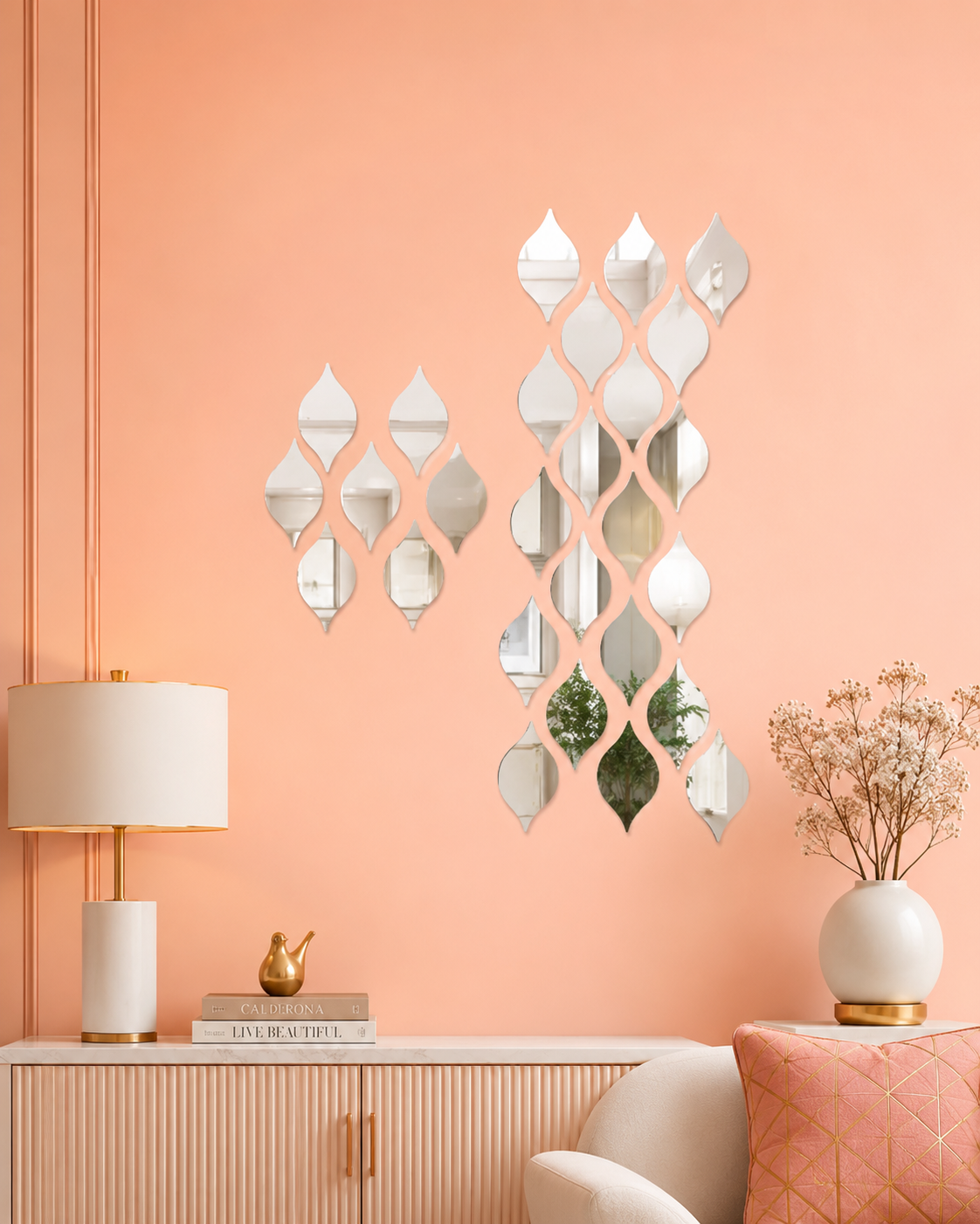 Silver Acrylic Mirror Wall Stickers – Leaf Shape Modern Wall Decor