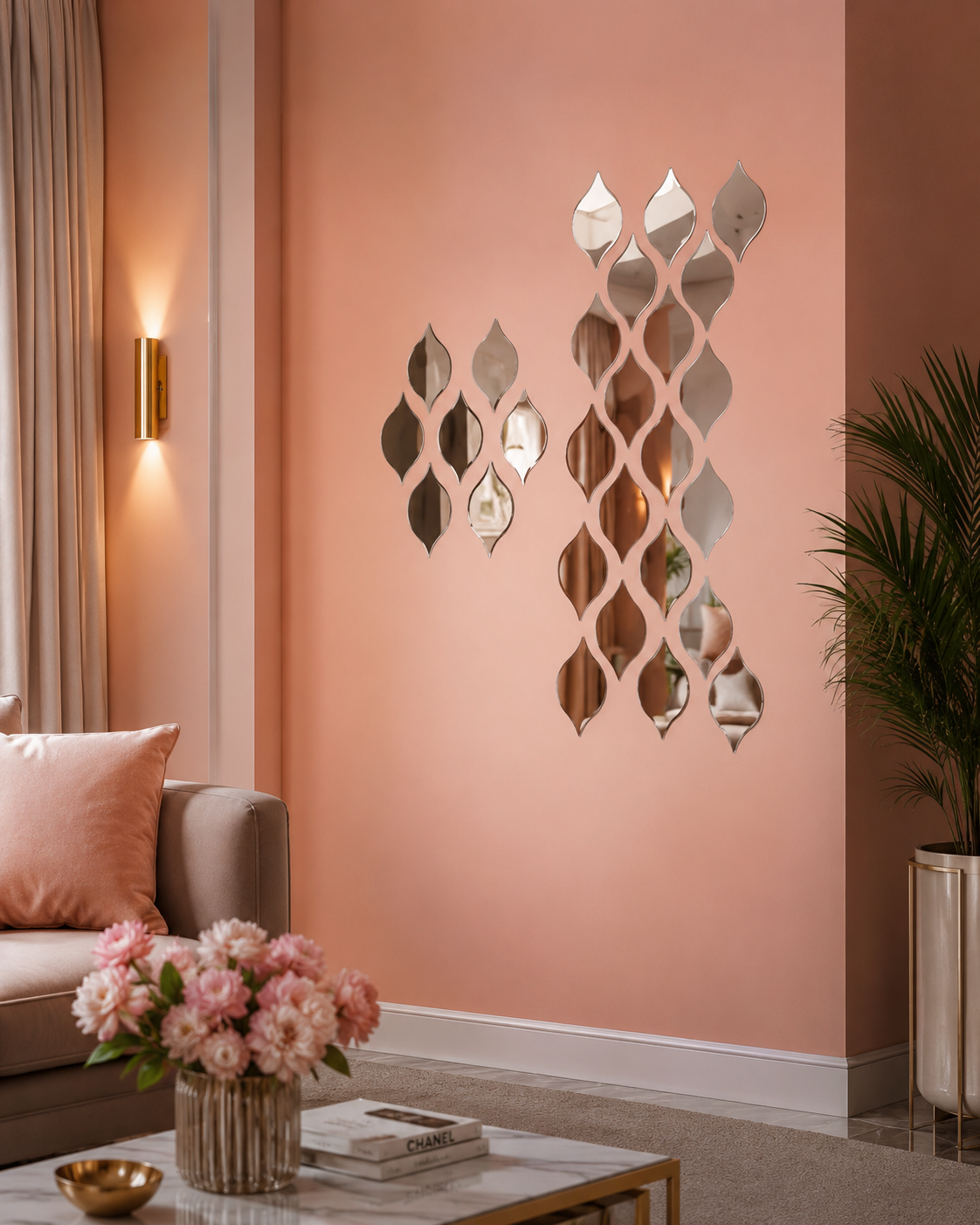 Silver Acrylic Mirror Wall Stickers – Leaf Shape Modern Wall Decor