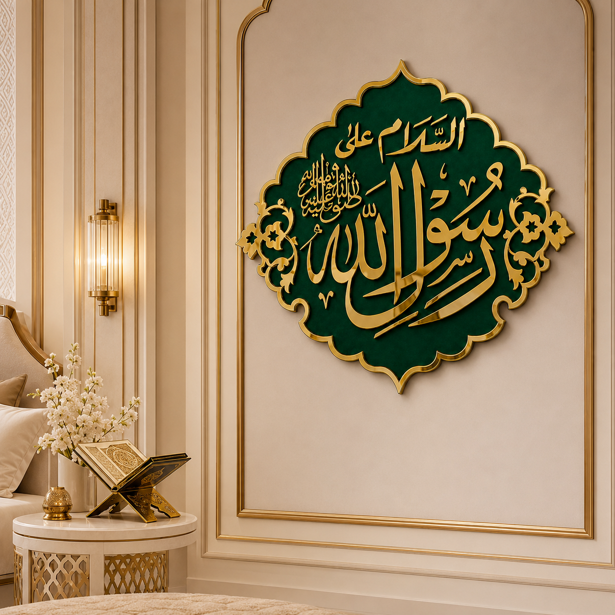 Rasool Allah ﷺ Green & Gold Acrylic Wall Art | Noorwall Islamic Décor