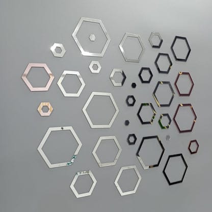 3D Golden Acrylic Hexa Ring Wall Mirrors – Self Adhesive Modern Wall Decor