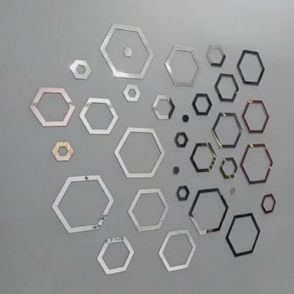 3D Golden Acrylic Hexa Ring Wall Mirrors – Self Adhesive Modern Wall Decor